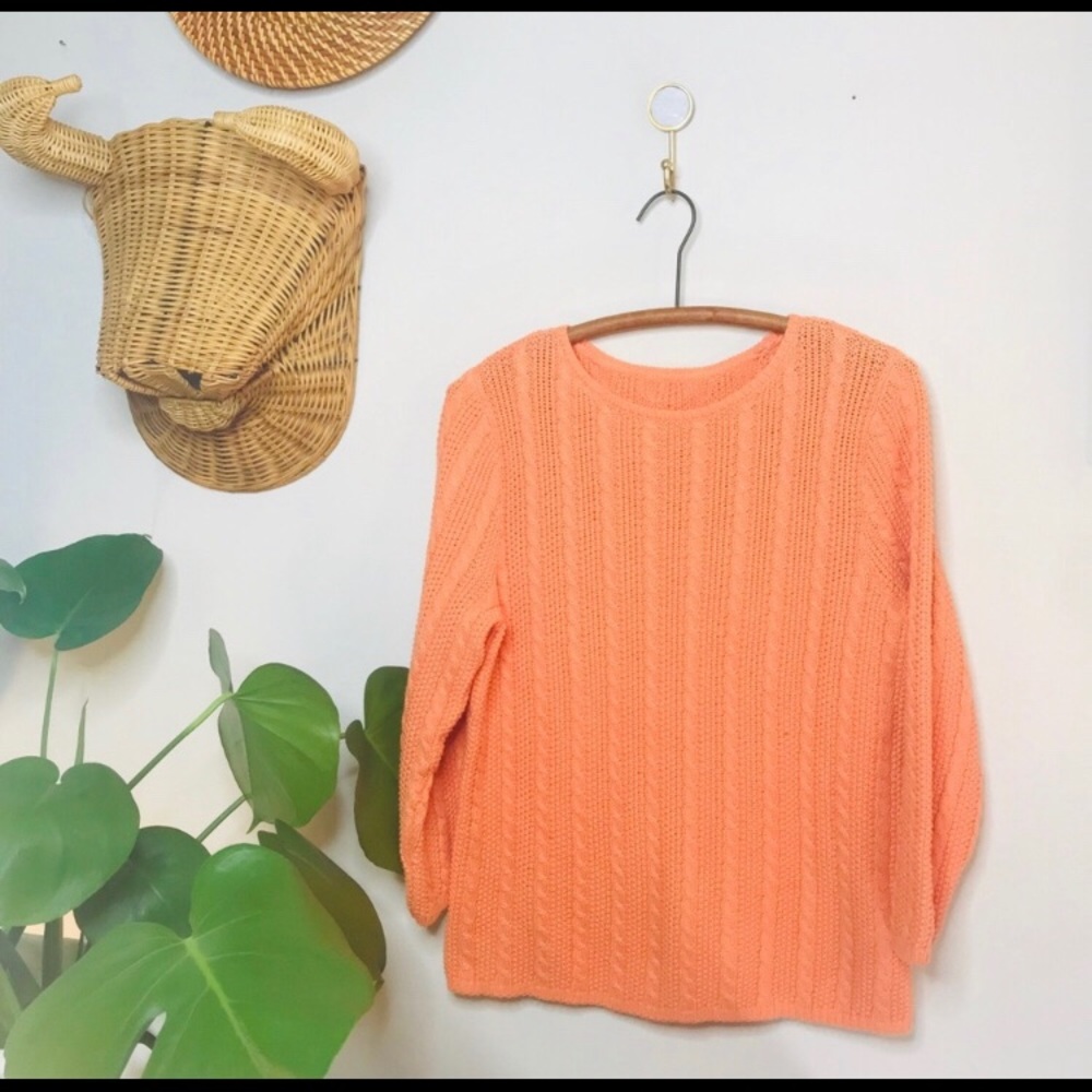vtg 90s vsco cable knit orange chunky sweater - Picture 3 of 7